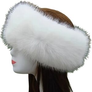 Sale Winter Faux Fox Fur Headband,  Plush Stretch EAR WARMERS MUFFS white